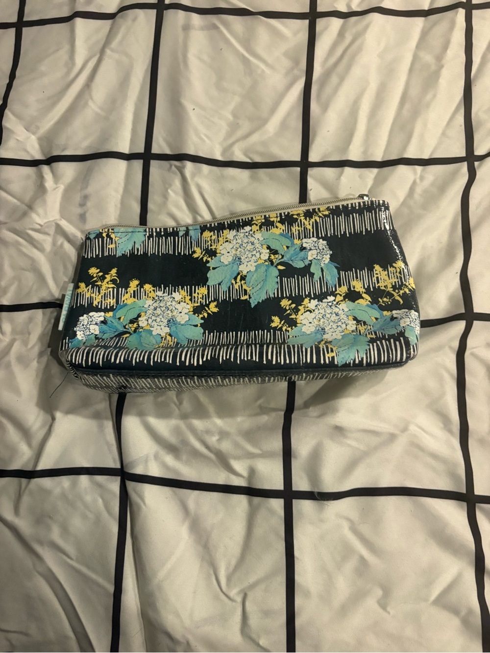 Papaya Black Floral Cosmetic Pouch with Teal and Yellow Accents